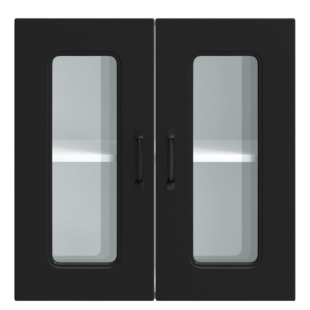Kitchen Wall Cabinet with Glass Door Kalmar Black Engineered Wood