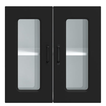 Kitchen Wall Cabinet with Glass Door Kalmar Black Engineered Wood