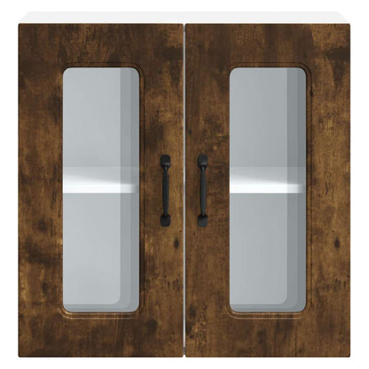 Kitchen Wall Cabinet with Glass Door Kalmar Smoked Oak Engineered Wood