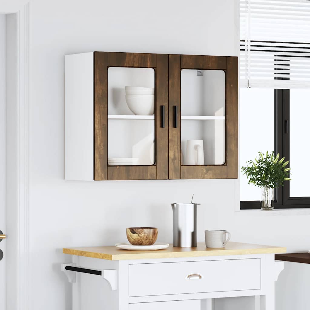 Kitchen Wall Cabinet with Glass Door Porto Smoked Oak