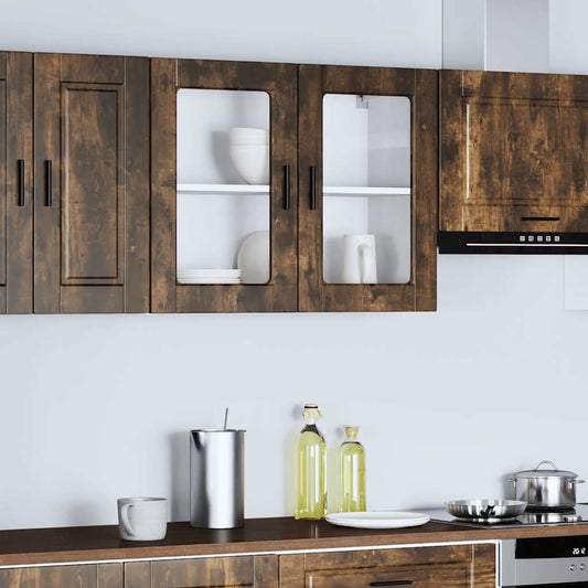 Kitchen Wall Cabinet with Glass Door Porto Smoked Oak