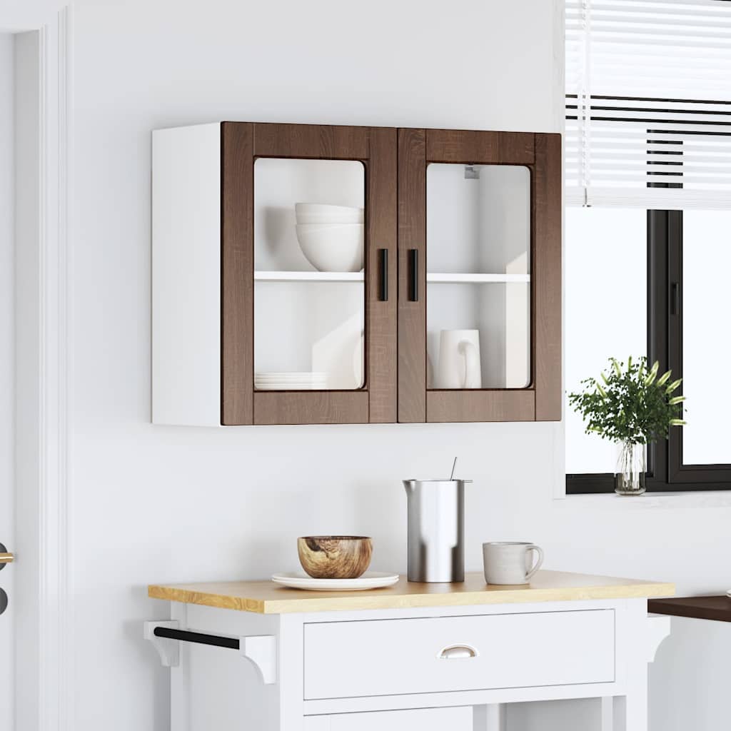 Kitchen Wall Cabinet with Glass Door Porto Brown Oak