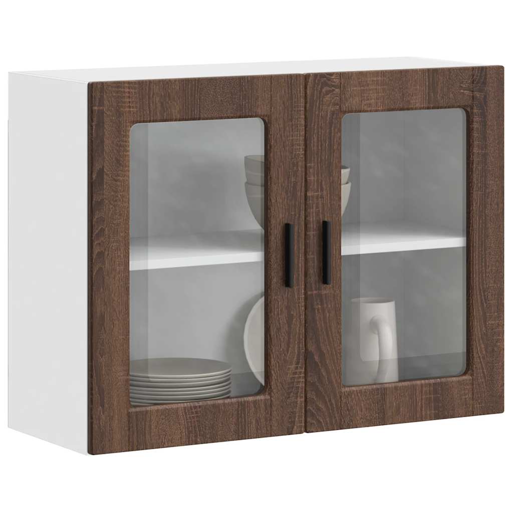 Kitchen Wall Cabinet with Glass Door Porto Brown Oak