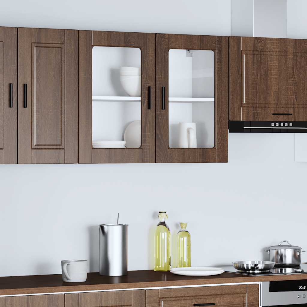 Kitchen Wall Cabinet with Glass Door Porto Brown Oak