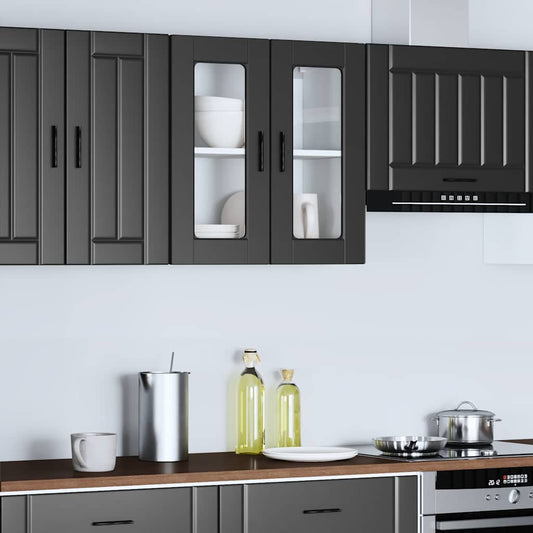 Kitchen Wall Cabinet with Glass Door Porto Black