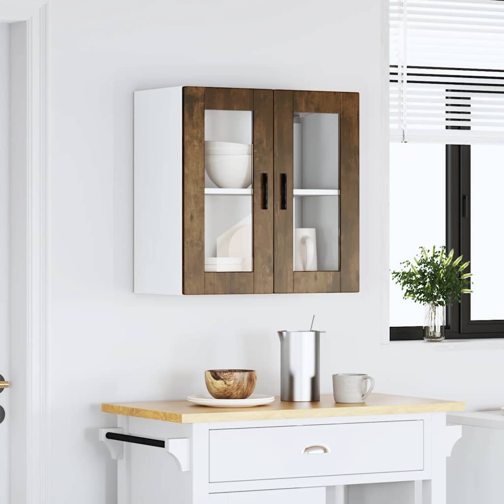 Kitchen Wall Cabinet with Glass Door Porto Smoked Oak