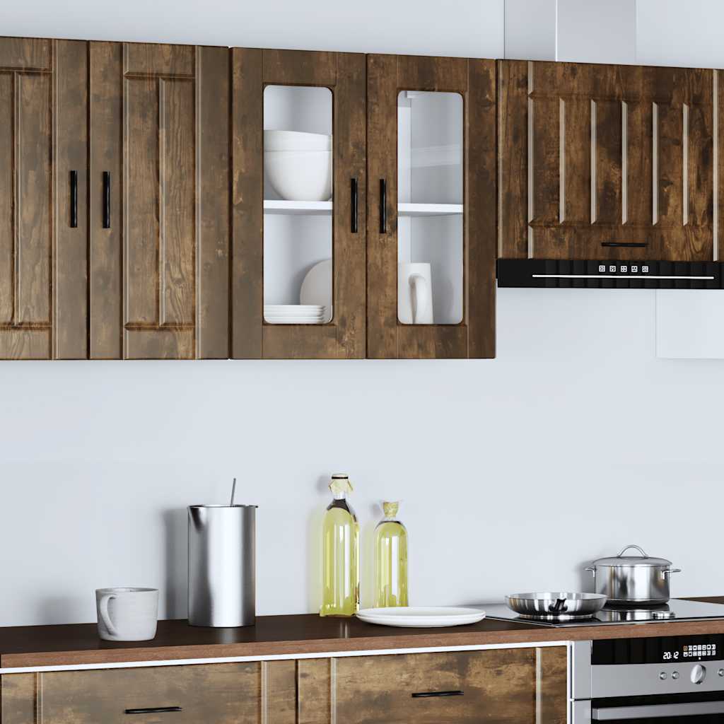 Kitchen Wall Cabinet with Glass Door Porto Smoked Oak