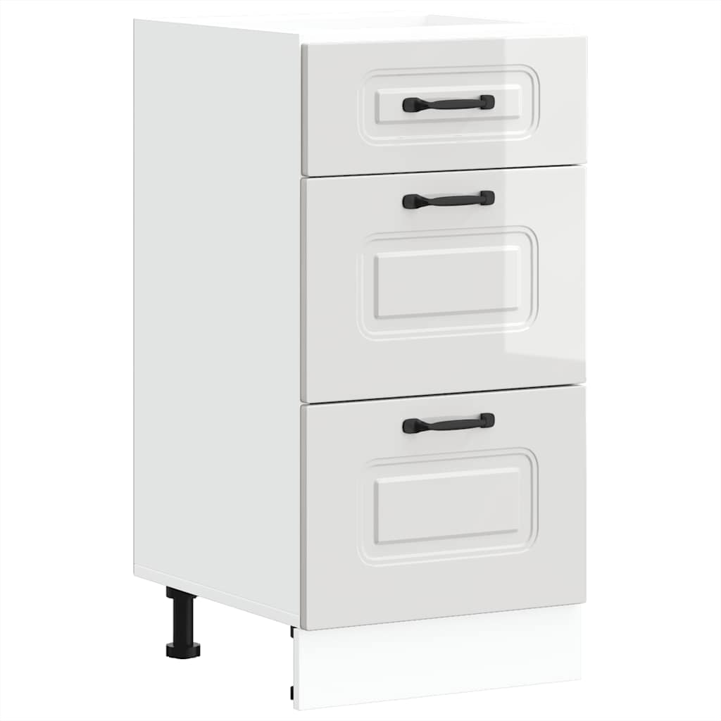Kitchen Base Cabinet "Kalmar" High Gloss White Engineered Wood