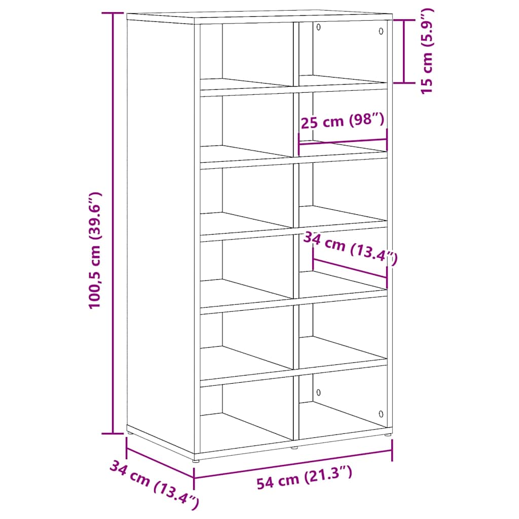 Shoe Rack Artisan Oak 54x34x100.5 cm Engineered Wood