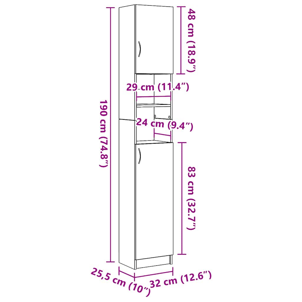 Bathroom Cabinet Old Wood 32x25.5x190 cm Engineered Wood