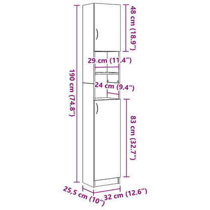 Bathroom Cabinet Old Wood 32x25.5x190 cm Engineered Wood