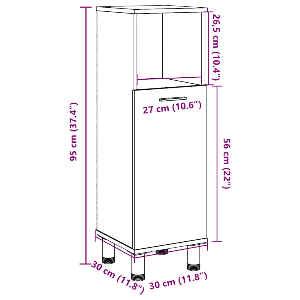 Bathroom Cabinet Old Wood 30x30x95 cm Engineered Wood
