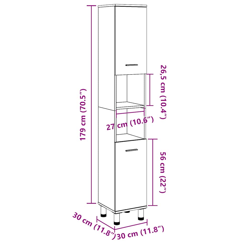 Bathroom Cabinet Old Wood 30x30x179 cm Engineered Wood