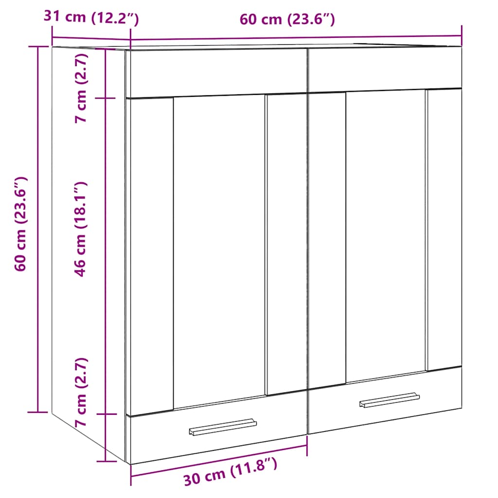 Kitchen Wall Cabinet Lyon with Glass Door Artisan Oak 60x31x60 cm