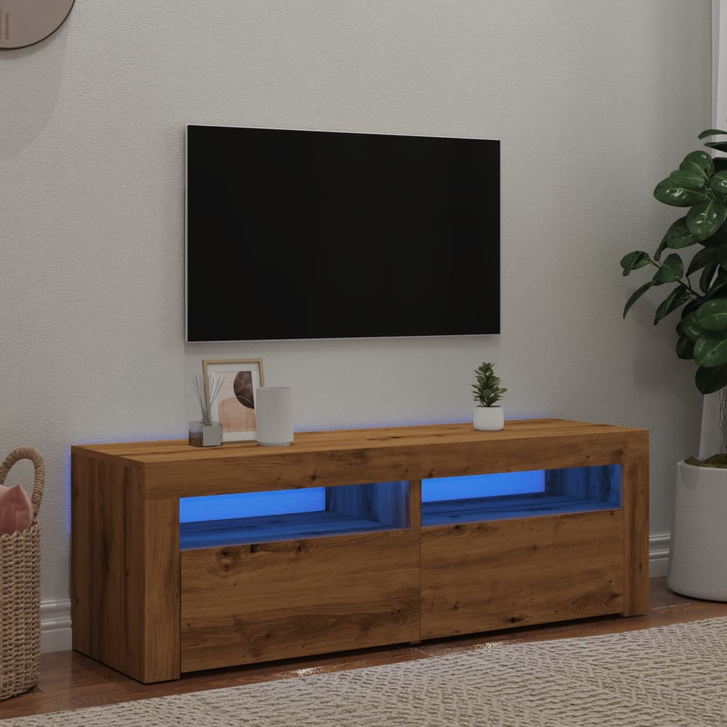 TV Cabinet with LED Lights Artisan Oak 120x35x40 cm Engineered Wood