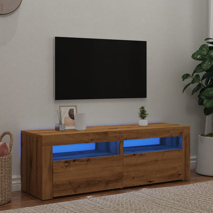 TV Cabinet with LED Lights Artisan Oak 120x35x40 cm Engineered Wood