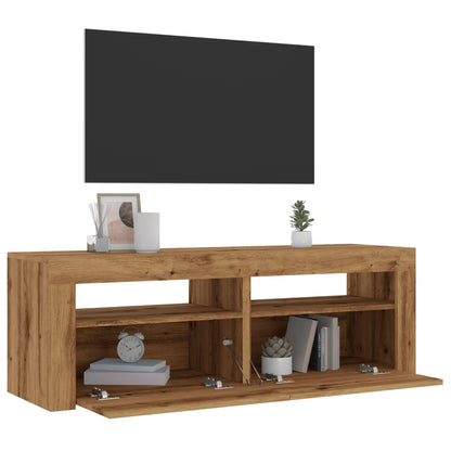 TV Cabinet with LED Lights Artisan Oak 120x35x40 cm Engineered Wood