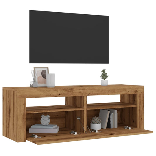 TV Cabinet with LED Lights Artisan Oak 120x35x40 cm Engineered Wood