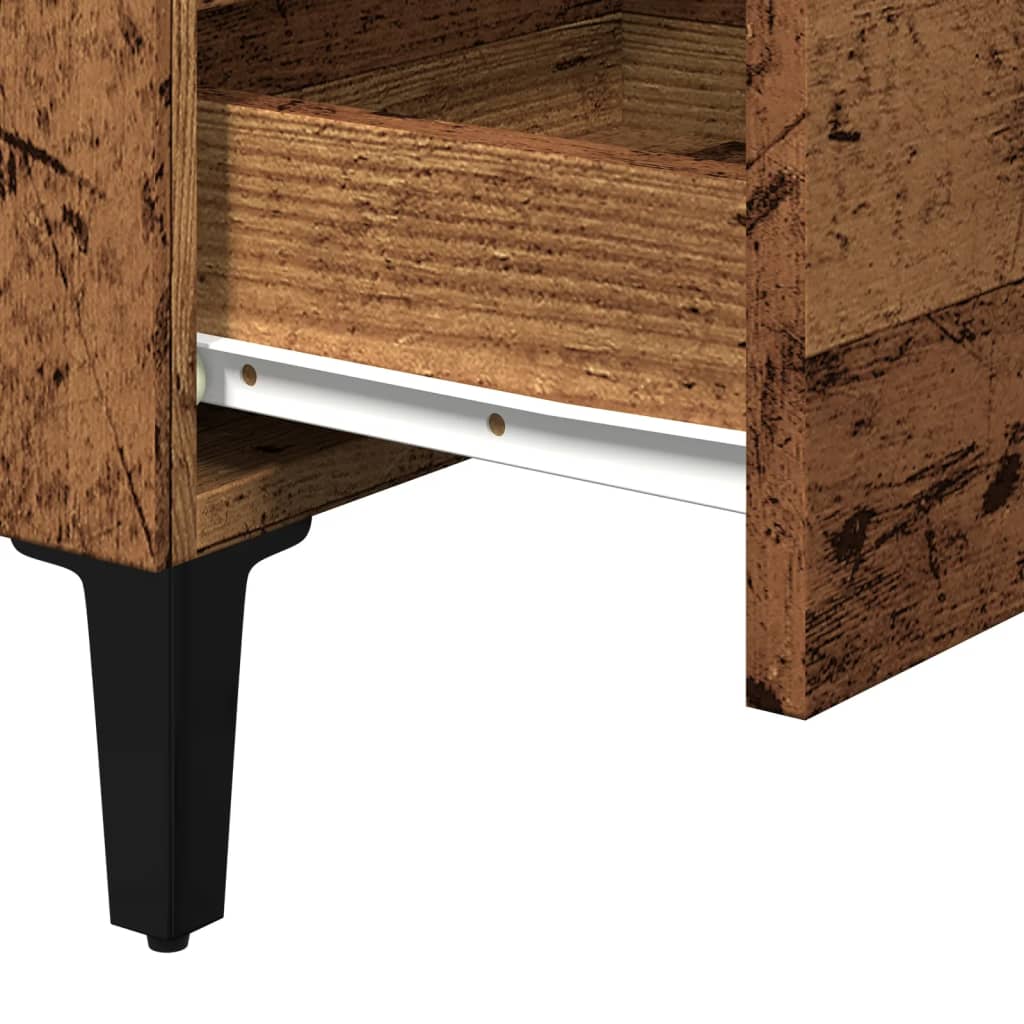 Bed Cabinet with Metal Legs Old Wood 40x35x69 cm