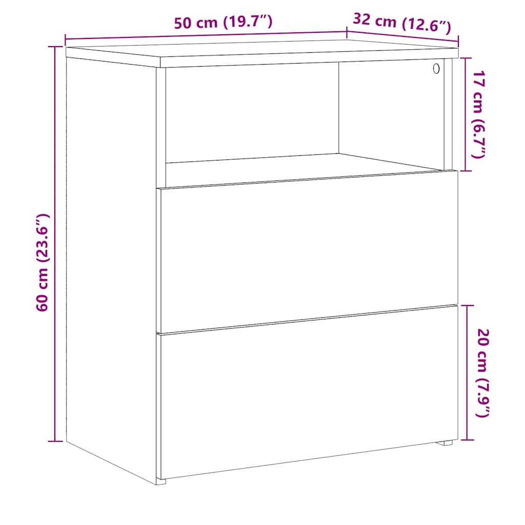 Bedside Cabinet Artisan Oak 50x32x60cm Engineered Wood