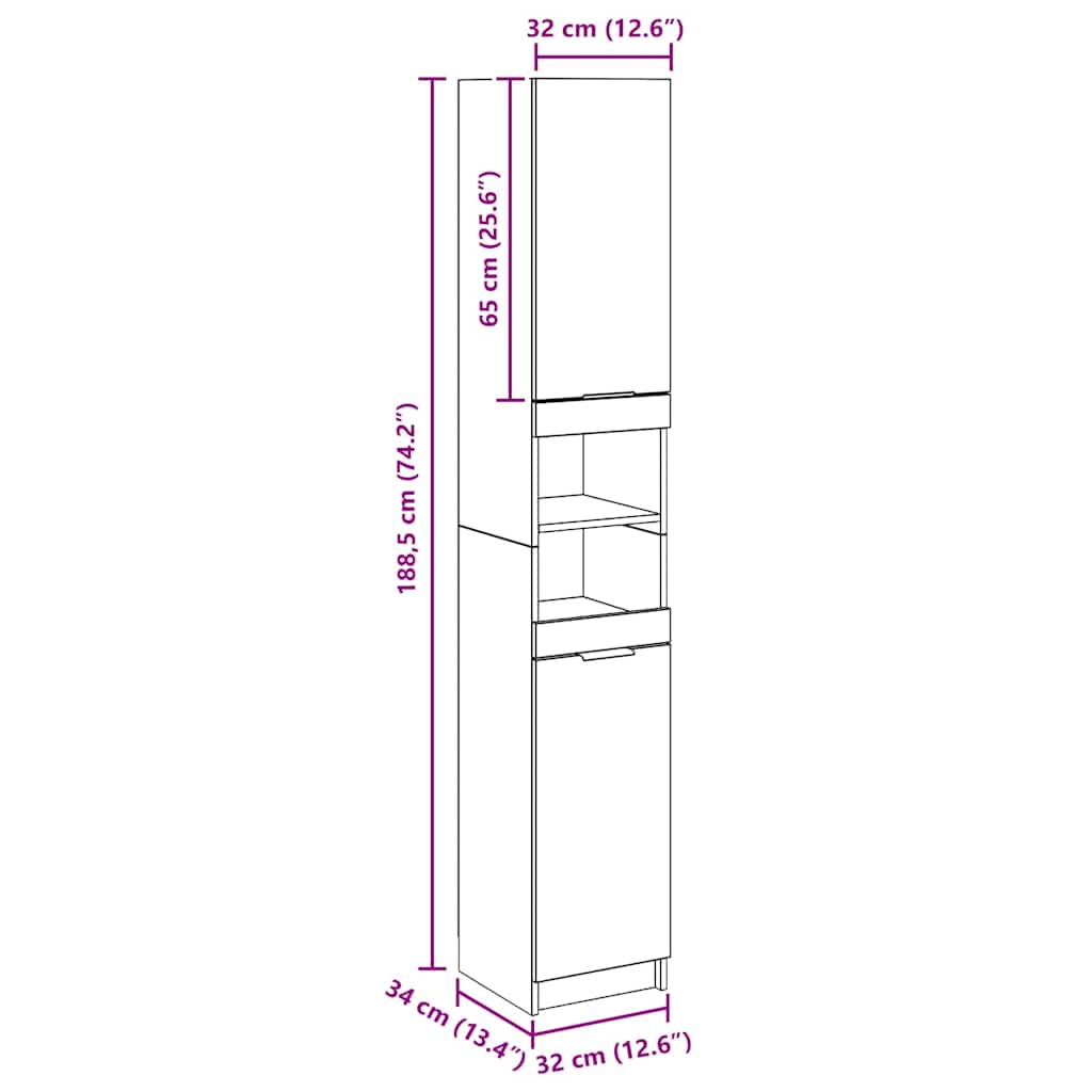 Bathroom Cabinet Artisan Oak 32x34x188.5 cm Engineered Wood