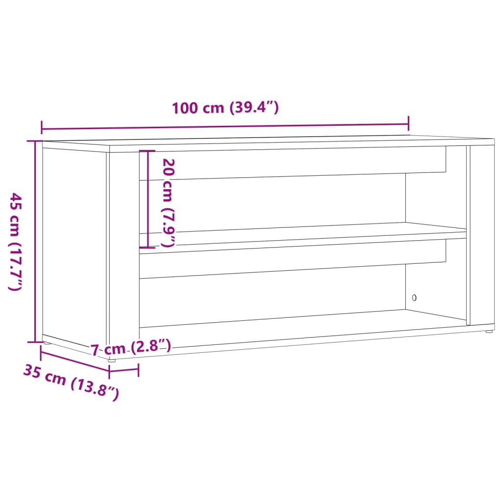 Shoe Bench Artisan Oak 100x35x45 cm Engineered Wood