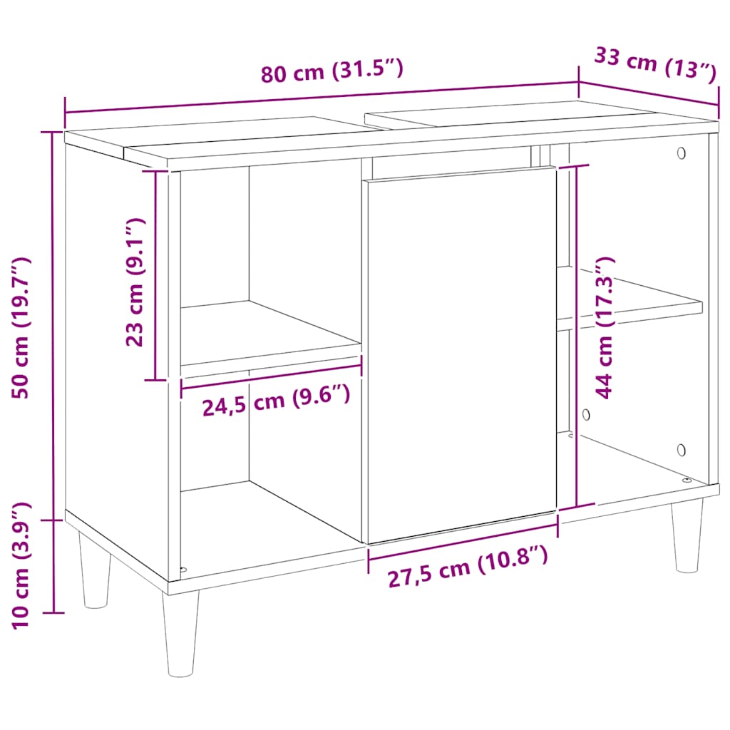 Bathroom Cabinet Artisian Oak 80x33x60 cm Engineered Wood