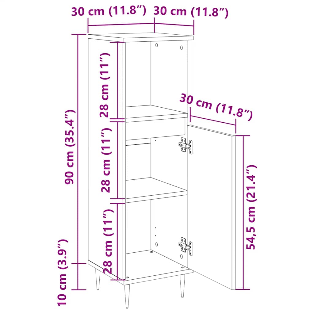 Bathroom Cabinet Old Wood 30x30x100 cm Engineered Wood
