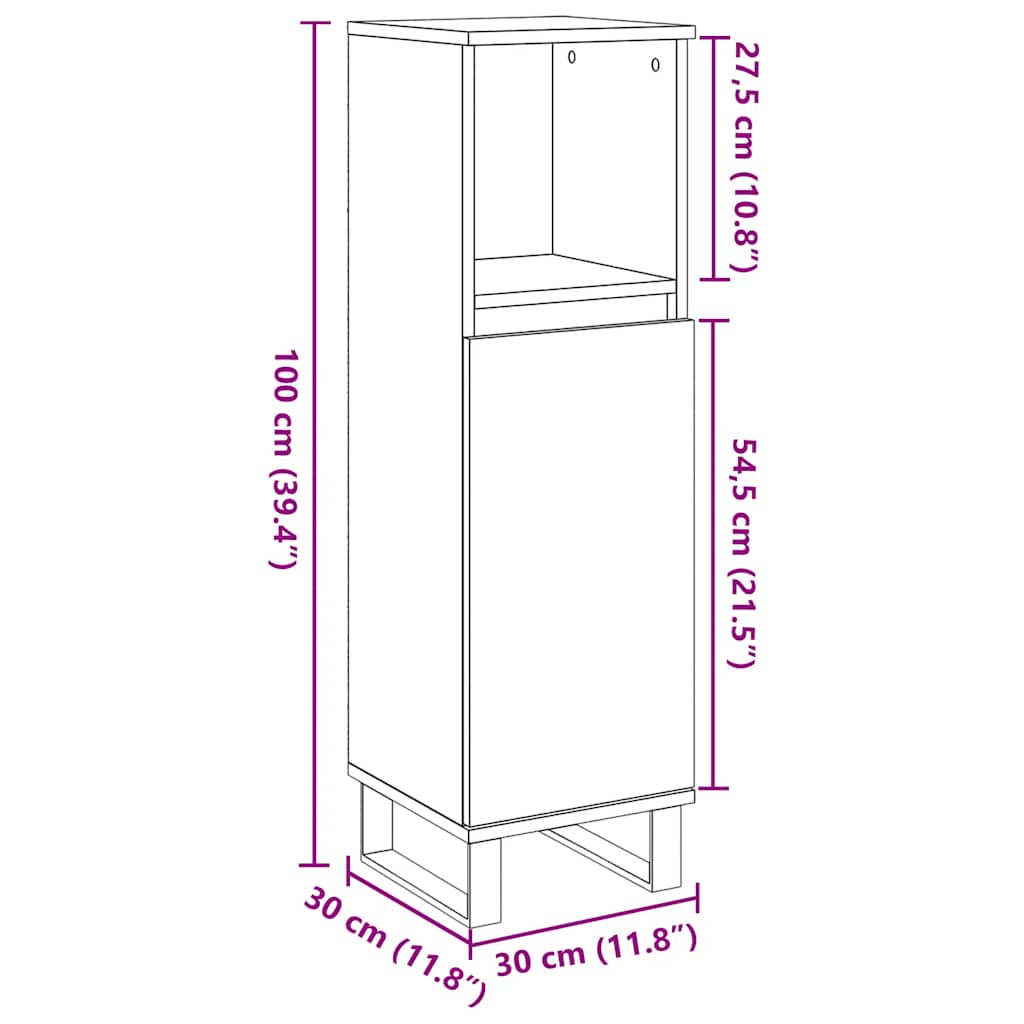 Bathroom Cabinet Concrete Grey 30x30x100 cm Engineered Wood
