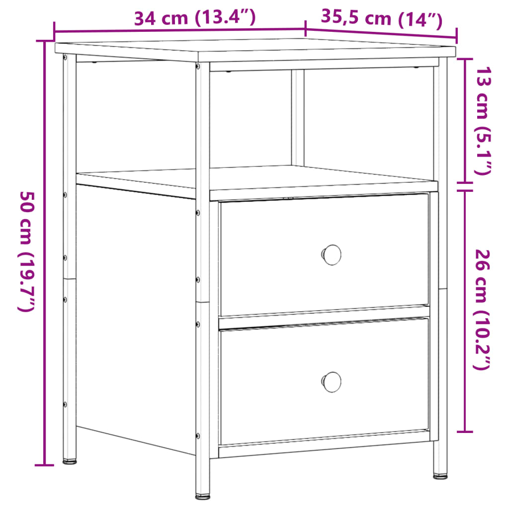 Bedside Cabinet Artisan Oak 34x35.5x50 cm Engineered Wood