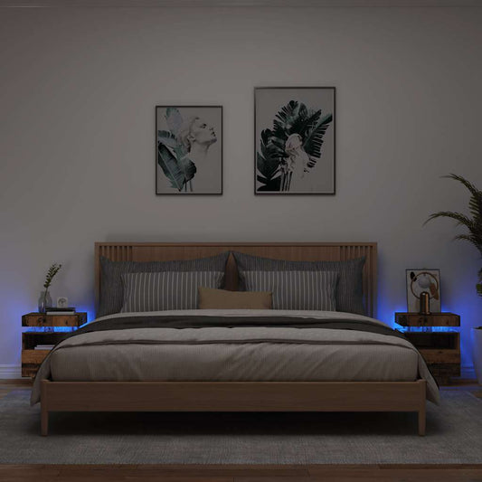 Bedside Cabinets with LED Lights 2 pcs Old Wood 40x39x48.5 cm