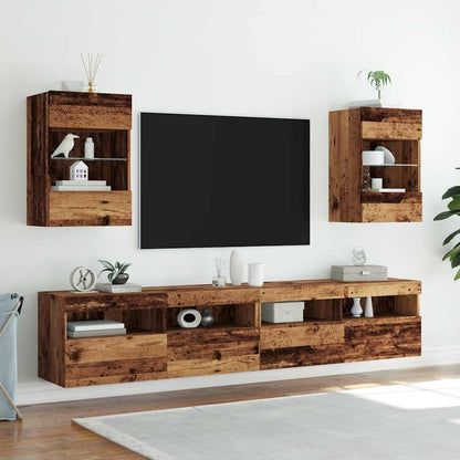 Wall Cabinets with LED Lights for TV 2 pcs Old Wood 40x30x60,5 cm