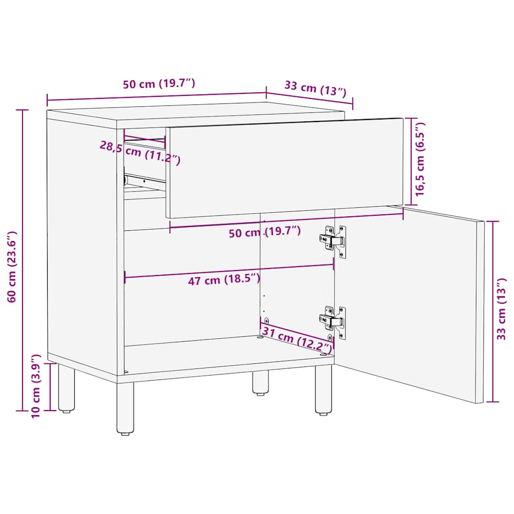 Bedside Cabinet Brown 50x33x60 cm Solid Wood Mango