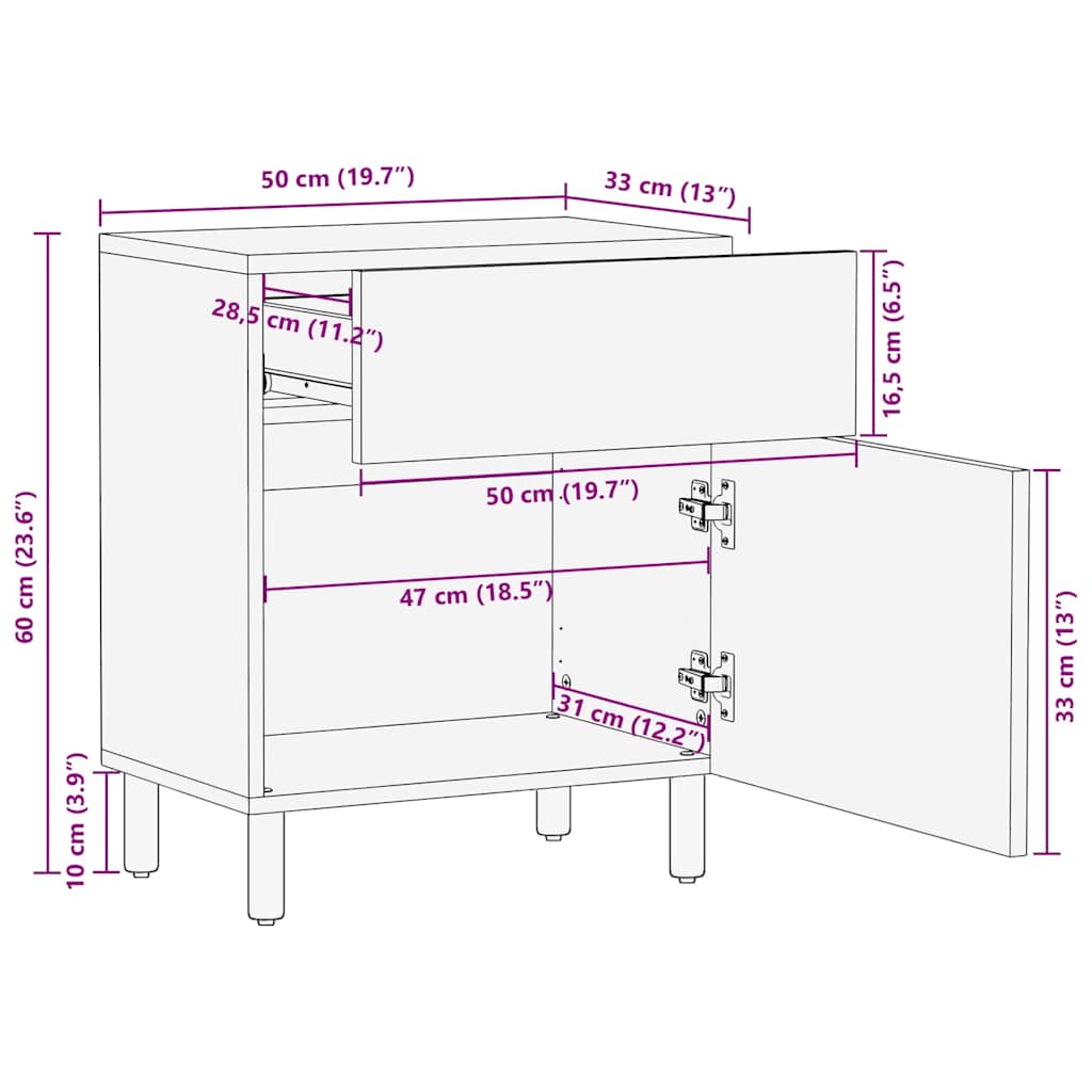 Bedside Cabinet Brown 50 x 33 x 60 cm Solid acacia wood