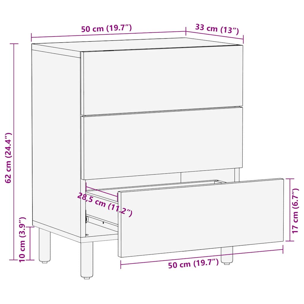 Bedside Cabinet Brown 50 x 33 x 62 cm Solid acacia wood