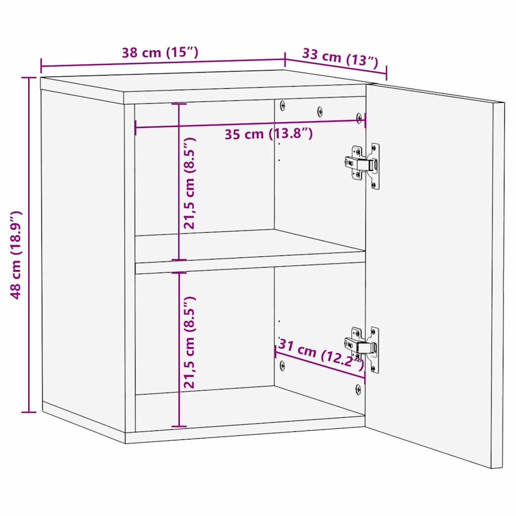Bathroom Hanging Cabinet with Shelf Brown 38 x 33.5 x 48 cm