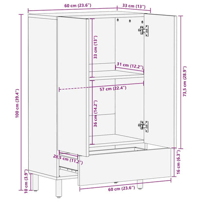 Highboard with Shelf Brown 60 x 33 x 100 cm Solid Acacia wood