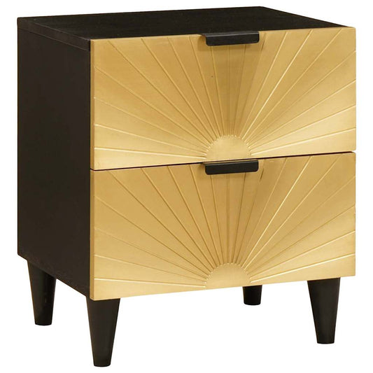 Bedside Table Black and Gold 40 x 33.5 x 46 cm Solid mango wood
