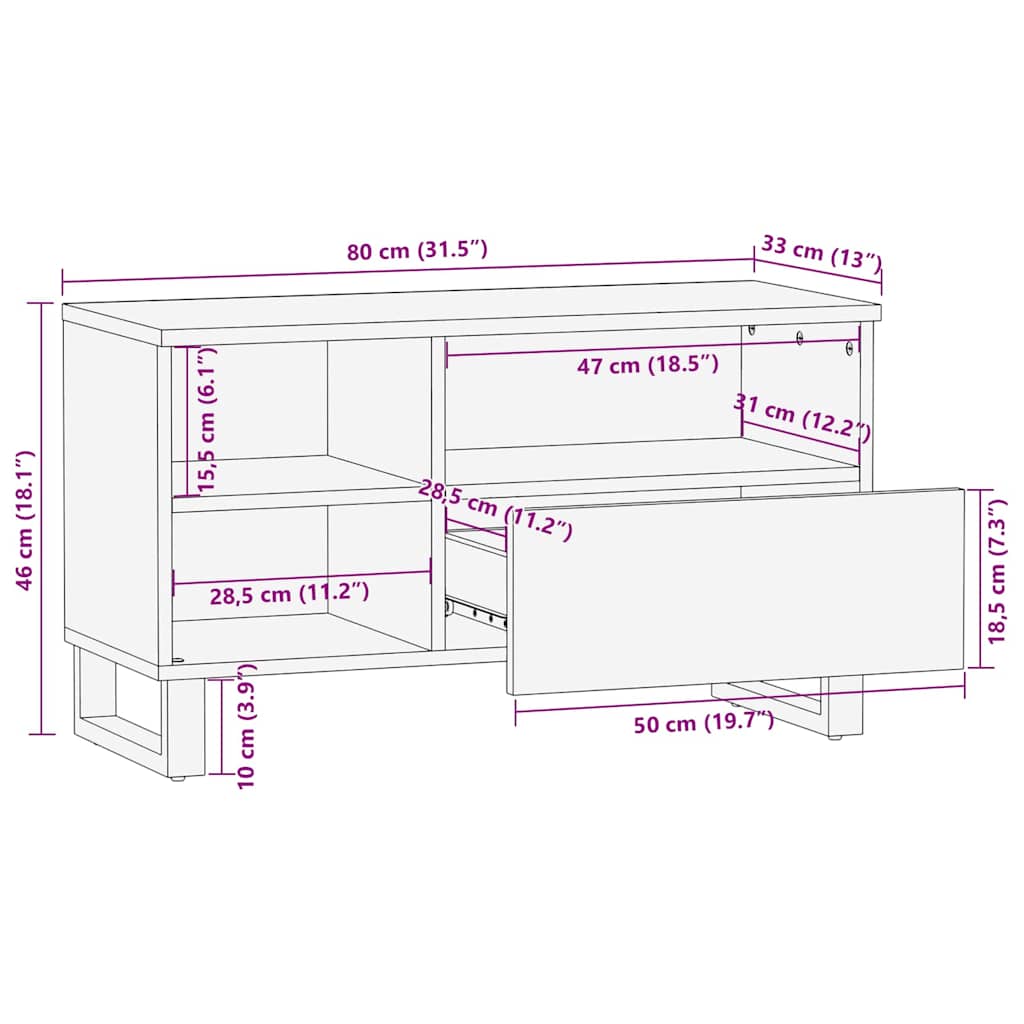 Media Storage Cabinet Brown 80 x 33.5 x 46 cm Solid mango wood