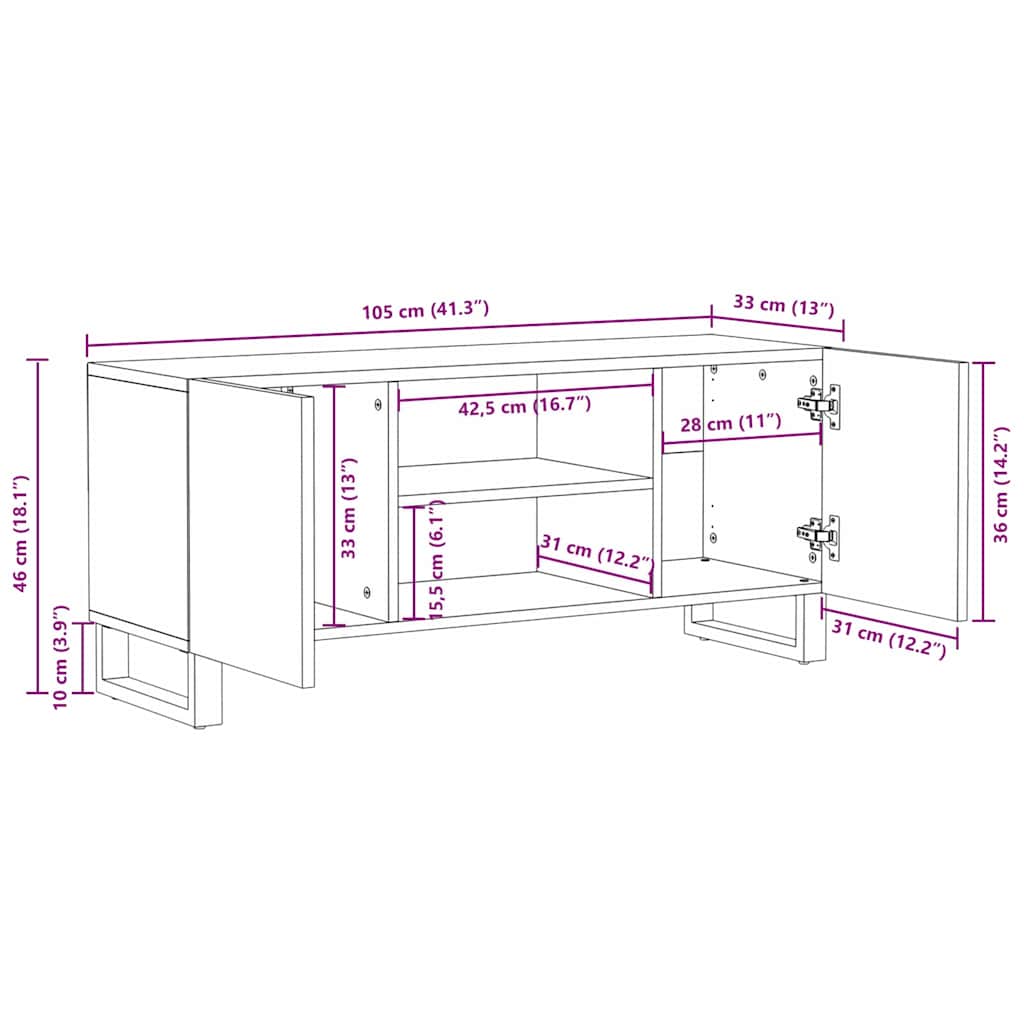 TV Cabinet White 105 x 33 x 46 cm Solid mango wood