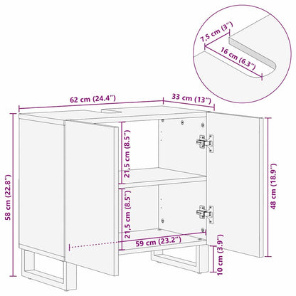 Sink Cabinet Brown and Black 62 x 33 x 58 cm Solid Mango wood