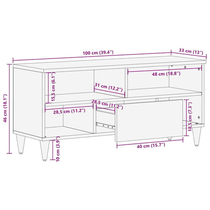 TV Cabinet Light brown 105 x 33 x 46 cm Solid mango wood