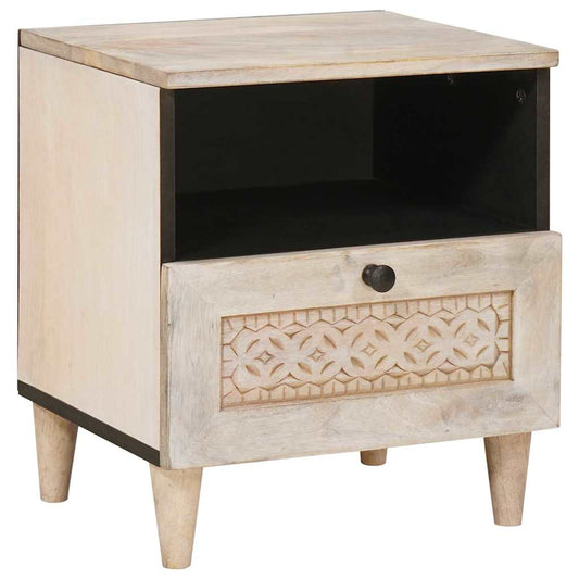 Bedside Table Beige 40 x 33 x 46 cm Solid mango wood