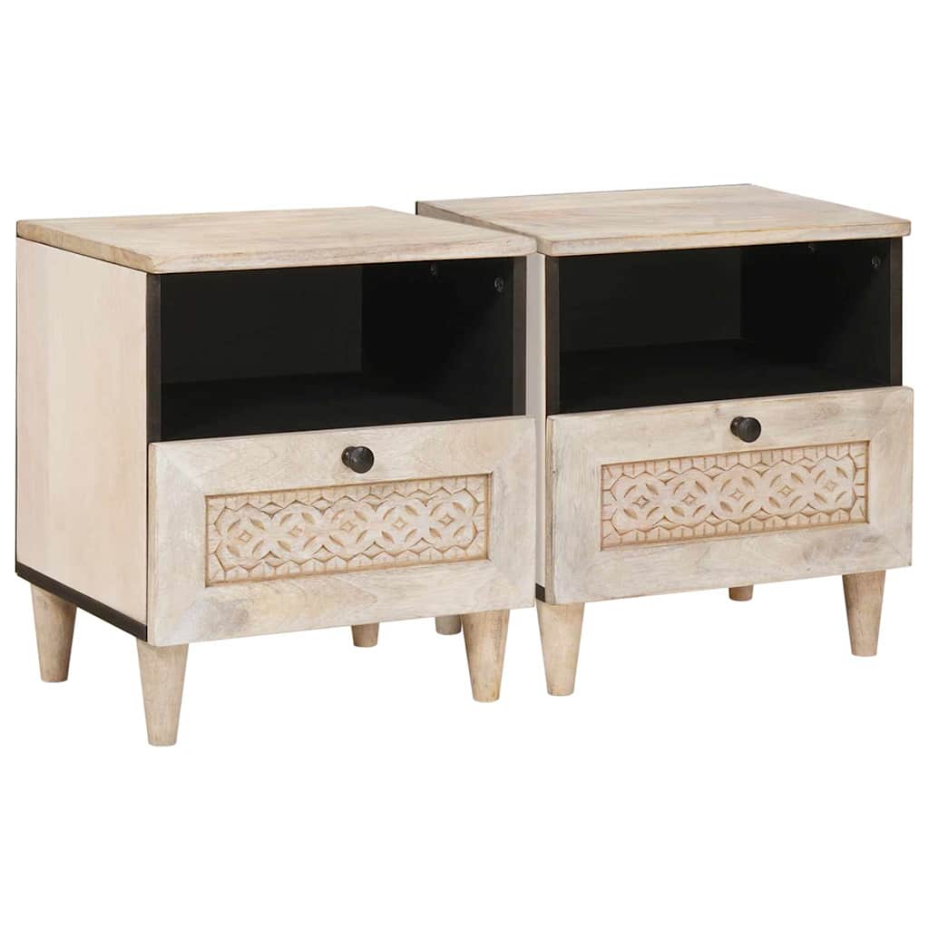 Bedside Table 2 pcs Beige 40 x 33 x 46 cm Solid mango wood