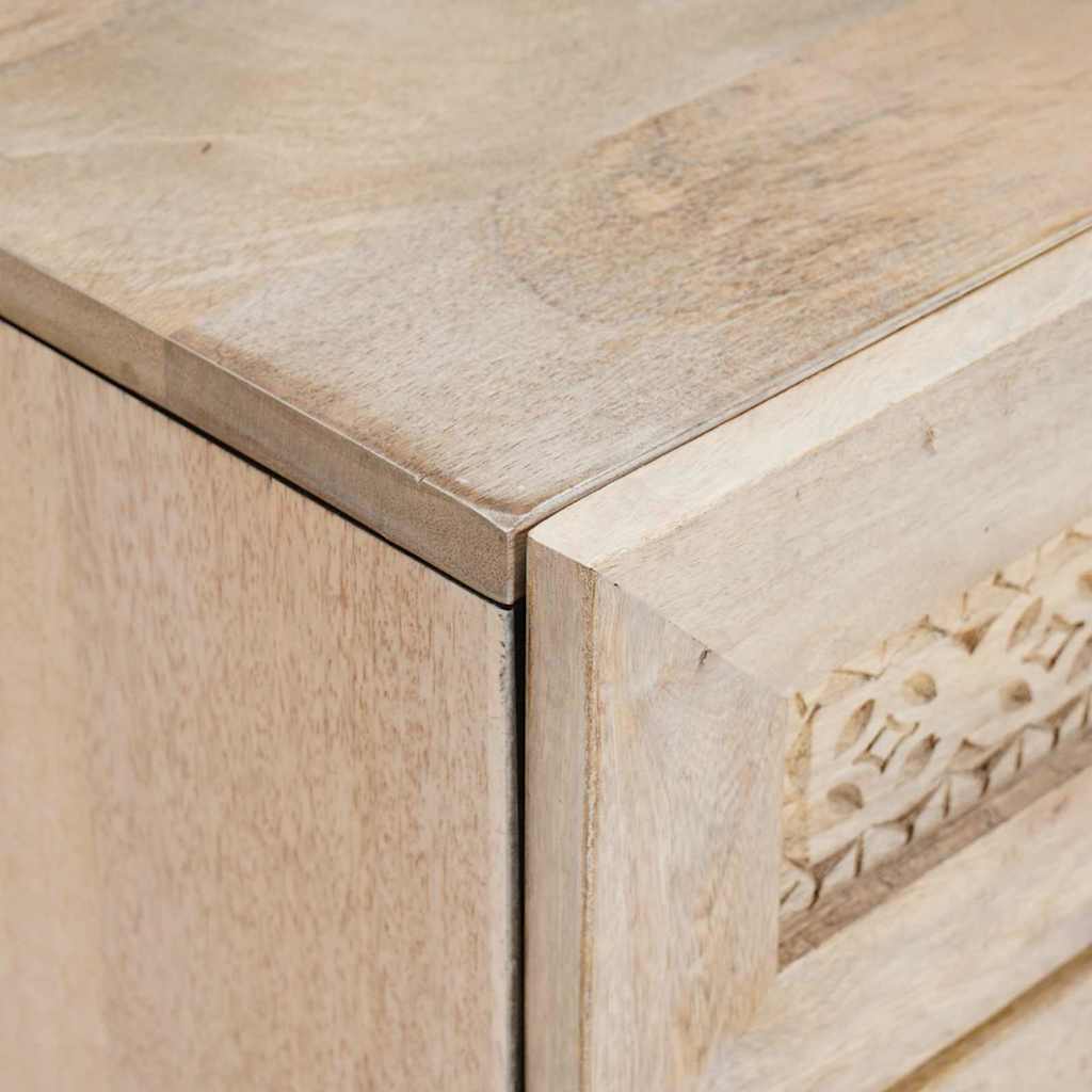 Bedside Table with Door Beige 50 x 33 x 60 cm Solid mango wood