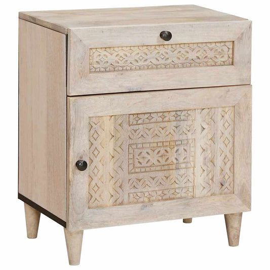 Bedside Table with Door Beige 50 x 33 x 60 cm Solid mango wood