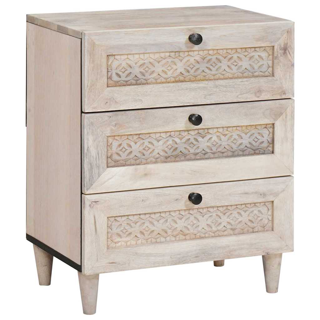 Bedside Table Beige 50 x 33 x 60 cm Solid mango wood