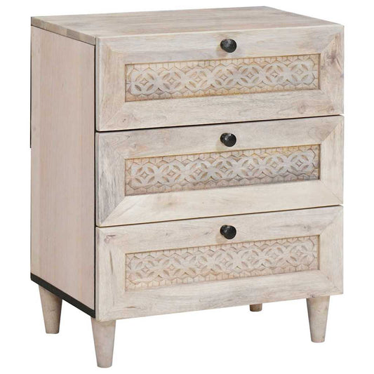 Bedside Table Beige 50 x 33 x 60 cm Solid mango wood