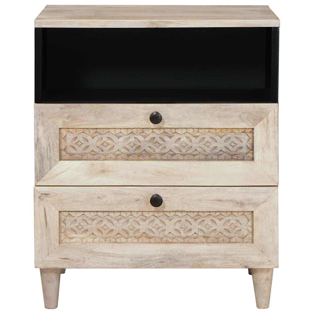 Bedside Table with Shelf Beige 50 x 33 x 60 cm Solid mango wood