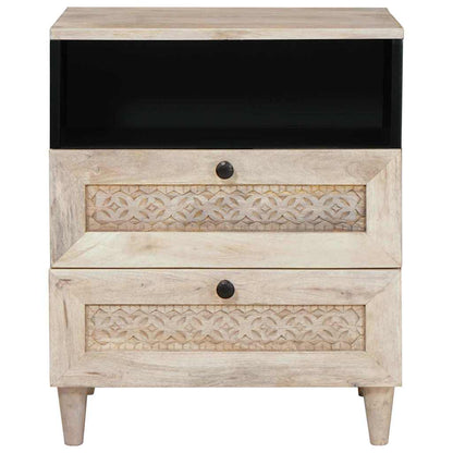 Bedside Table with Shelf Beige 50 x 33 x 60 cm Solid mango wood